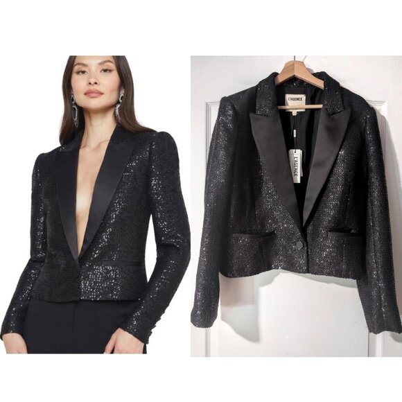L'AGENCE | Scarlet Crop Blazer In Black Sequins - Picture 1 of 15
